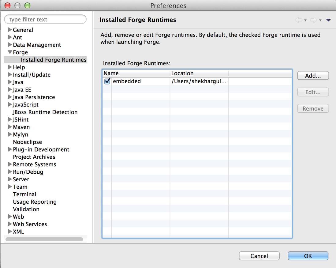 Jboss Forge Installed Runtimes
