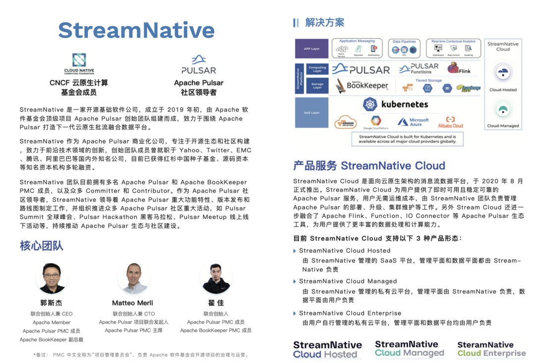 StreamNative核心团队、解决方案及产品服务