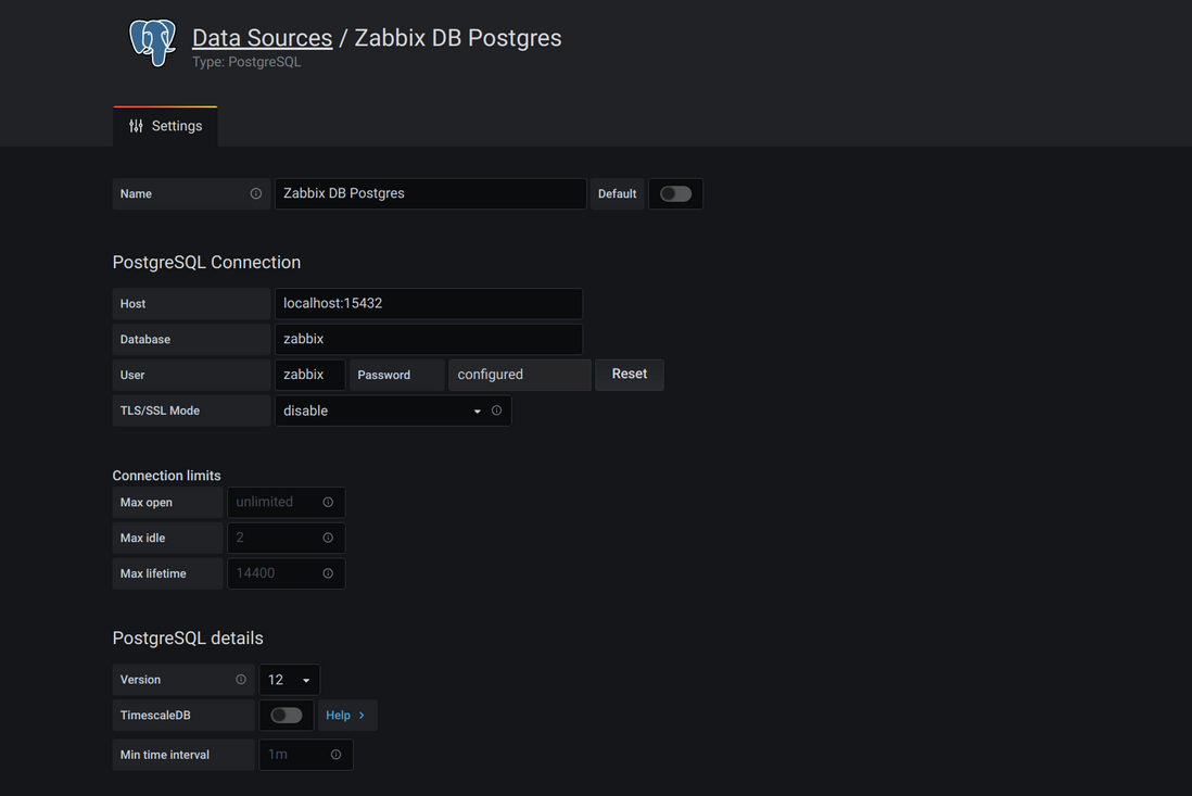 添加 Zabbix DB - PostgreSQL Data Source
