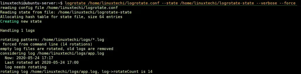 Forefully-logrotate-linux-log-files